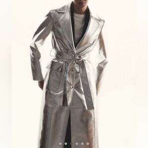 Avec Les Filles Metallic Faux Leather Trench Coat